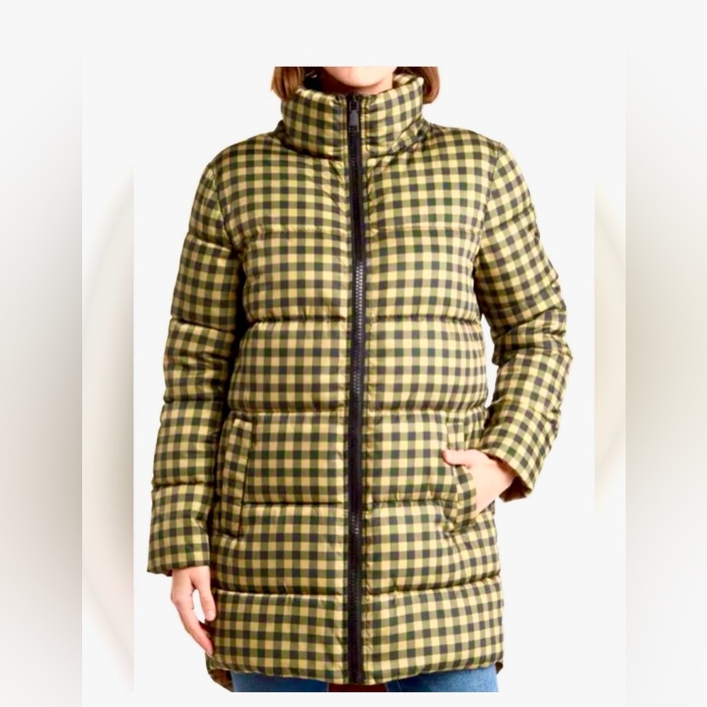 Rebecca Minkoff Checkered Puffer Jacket - Green and Yellow